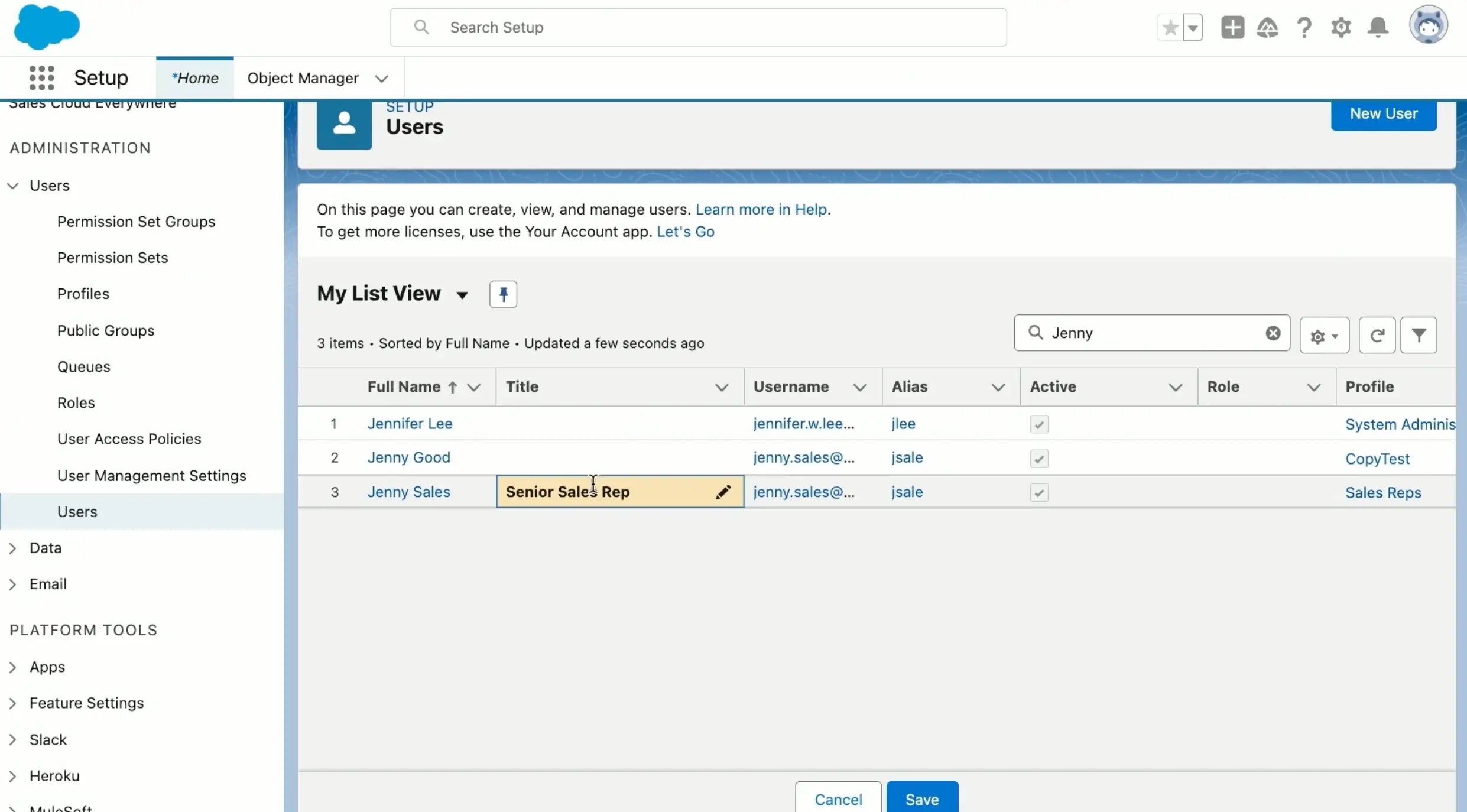 In the 25 release, admins can now make changes directly from the User List view.