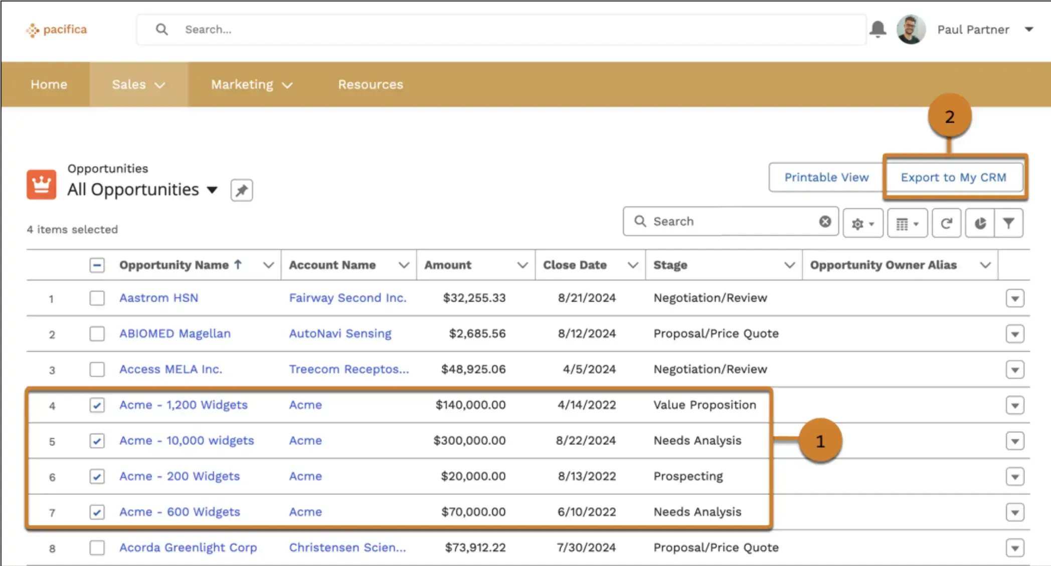 Partner Connect dashboard