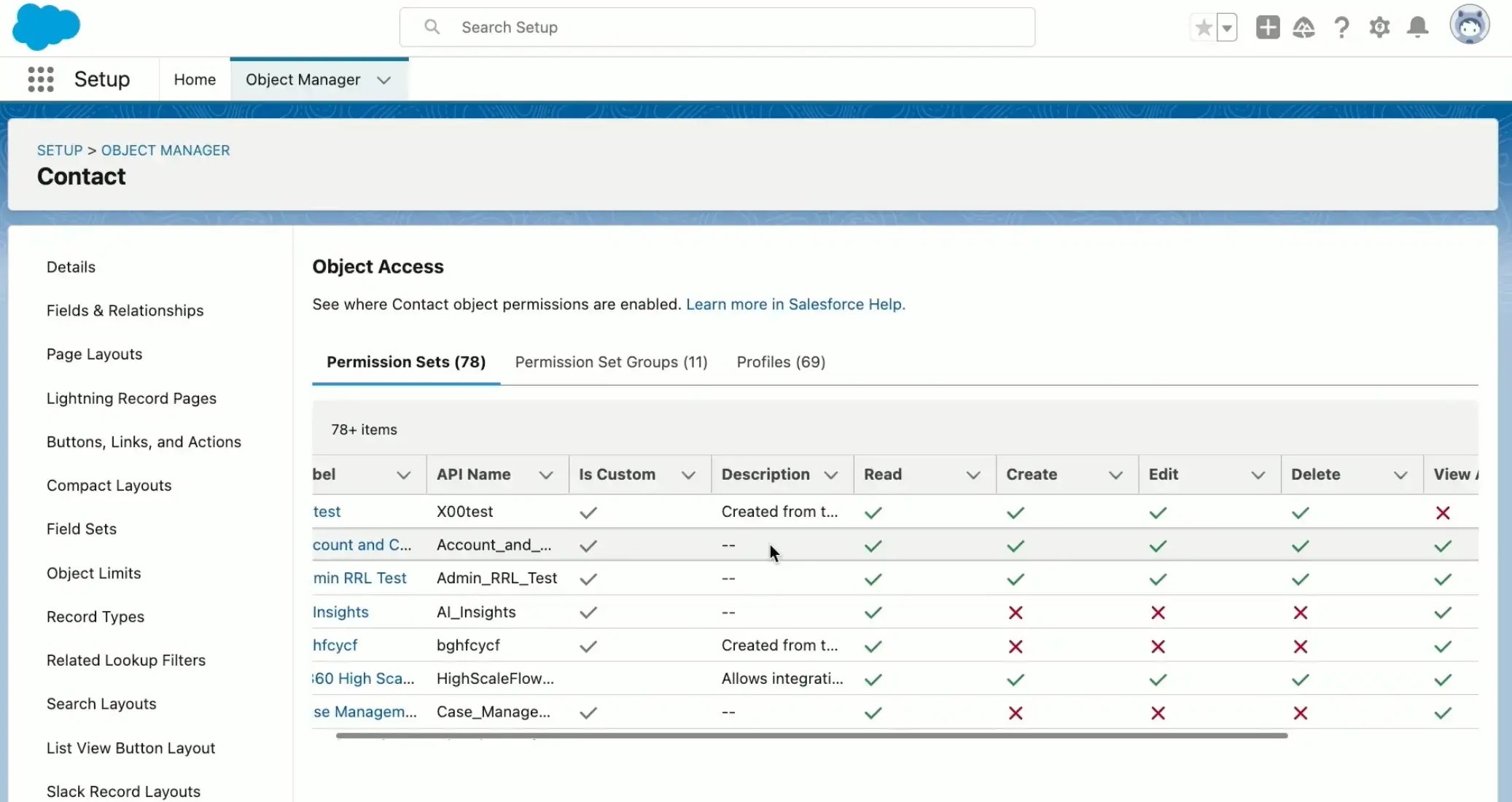 With a single click, admins can now view all permission sets, permission set groups, and profiles that grant access to the contact object, along with the specific level of access provided.