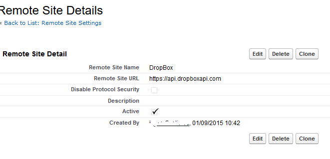 SalesForce remote sites for DropBox 