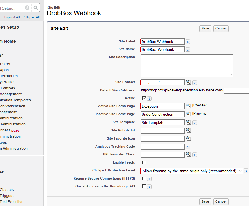 SalesForce Dropbox Webhook