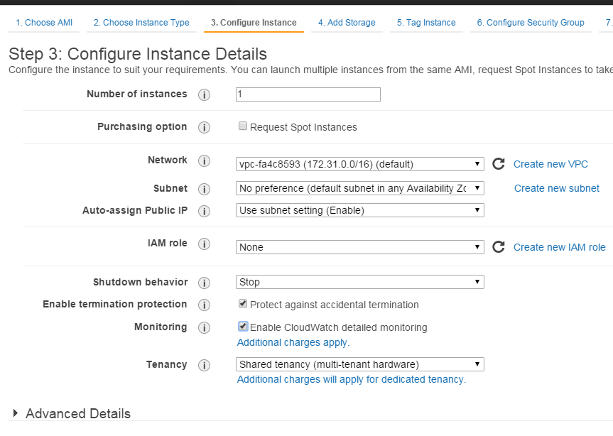 Configure instance details